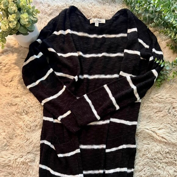🖤 Love Tree Black & White Striped Cardigan - Size S - Picture 1 of 3